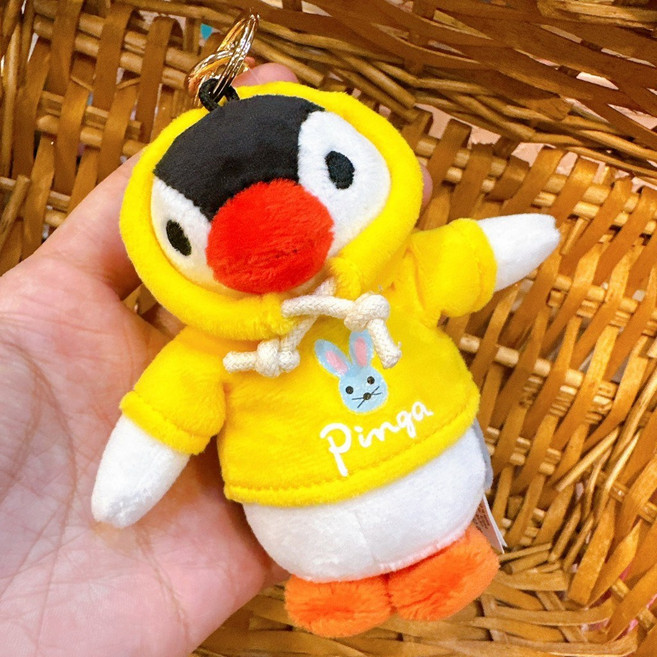企鵝家族 Pingu Pinga 玩偶吊飾, 1個, Pinga妹帽T黃, 10cm