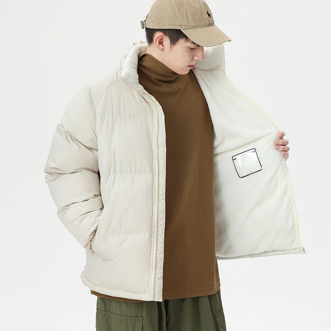 겨울 남성 면 패딩점퍼 남자 오버핏 양털 자켓 두꺼운 보온 면 숏패딩 커플용 남성 겨울 아우터 기모 안감 포근한 남자 캐주얼 트렌디 스타일 따뜻한 겨울 패션