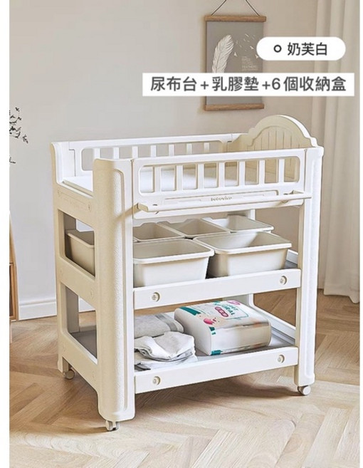babyviva 不發霉尿布台 多功能寶寶尿布台 護理台 尿布收納台 置物台 置物櫃 收納台, 尿布台+乳膠墊+6個收納盒, 1個