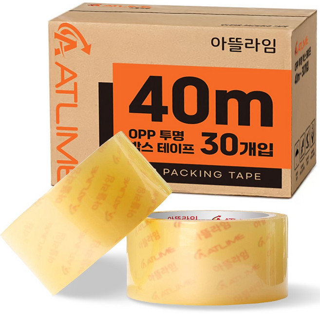 아뜰라임 튼튼한 다용도 포장용 투명 박스 테이프 48mm, 40m, 30개