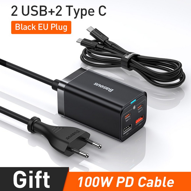베이스어스 Baseus 데스크톱 충전기 노트북용 빠른 충전 QC 3.04.0 USB C 타입 휴대폰 GaN3 100 W 65W, 없음, 한개옵션1, 60m