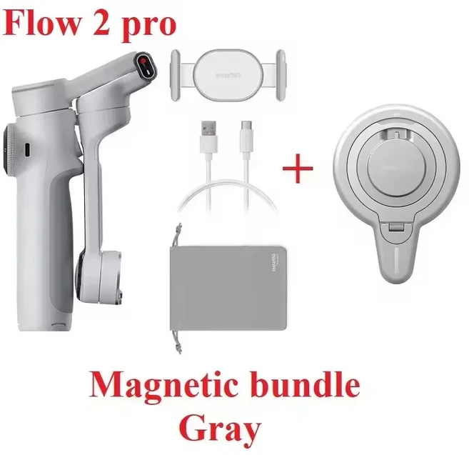 Insta360 Flow 2 Pro AI 기반 스마트폰 자동 추적 휴대폰 짐벌 Android Iphone용 3축 안정화, 05 Gray Magnetic bundle