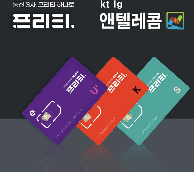 SK LG KT 선불유심 알뜰폰무제한요금제 데이터요금제앤텔레콤유심개통, 프리티텔레콤, 1개