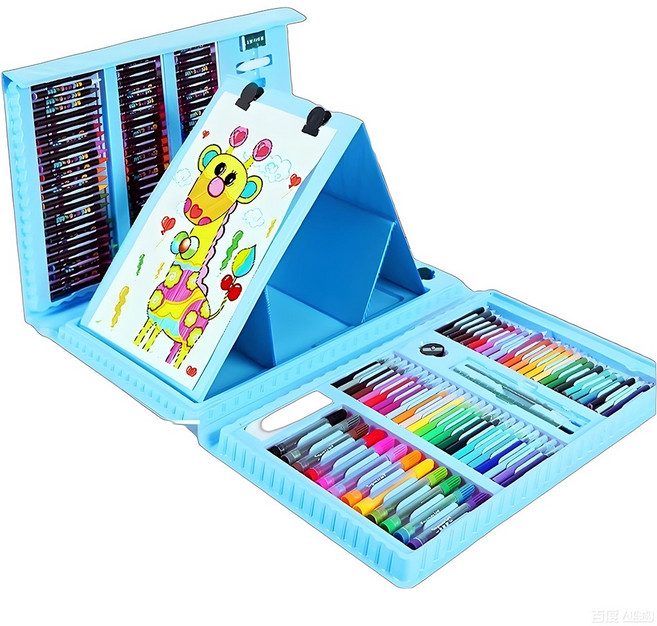 정싱 프리미엄 미술 도구 미술세트 명절 선물 졸업 선물 색칠 스터디 크레용 세트 수채화 세트 176P, 1세트, 파란색