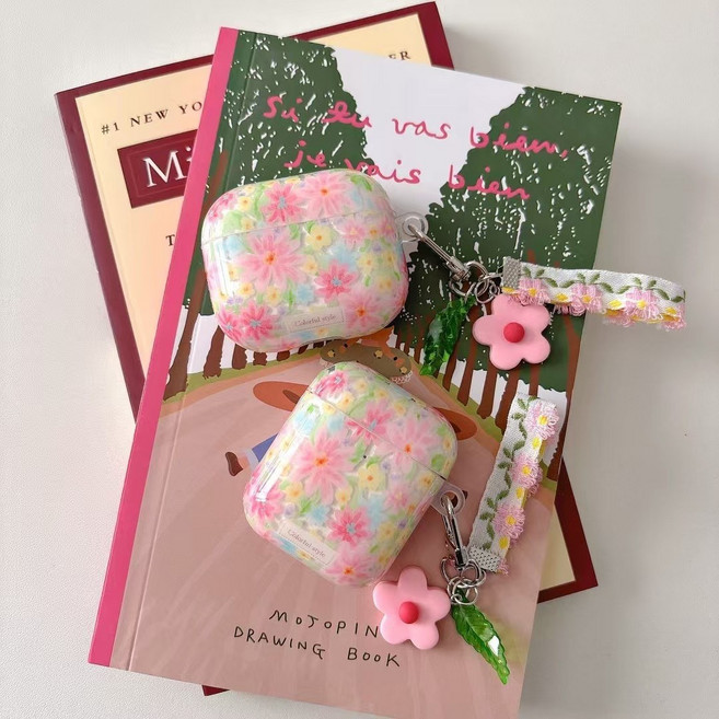 러블리 핑크 리본 자수 참 키링 에어팟케이스, 에어팟3세대, 단일, 1개