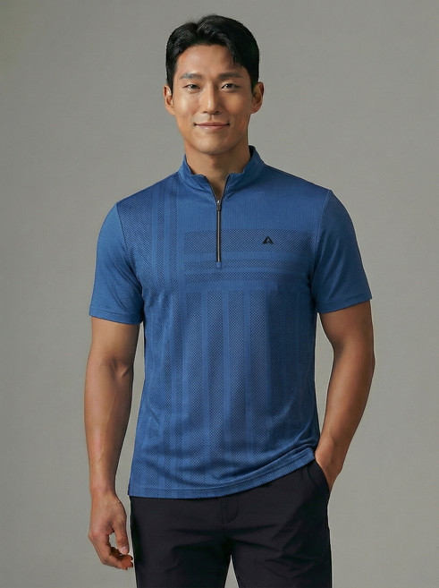 [올포유] 남성 도트 프린트 반집업 반팔 티셔츠 AMTHM4291-915