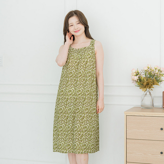 아킵 셔링 나시 원피스 냉감 여름 민소매 홈웨어 잠옷