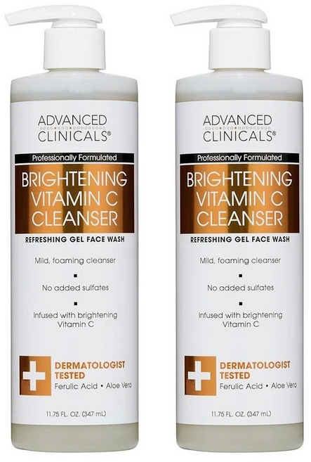 Advanced Clinicals 여성 및 남성용 젠틀 비타민 C 페이스 워시 | 시트러스 향 젤 페이셜 클렌저 비누 알로에 베라 + 페룰산 하이드레이팅 포밍 워시 먼지 오일, 11.75 Fl Oz (Pack of 2), 비타민 C 페이스 워시 젤 클렌저, 347ml - 쿠팡