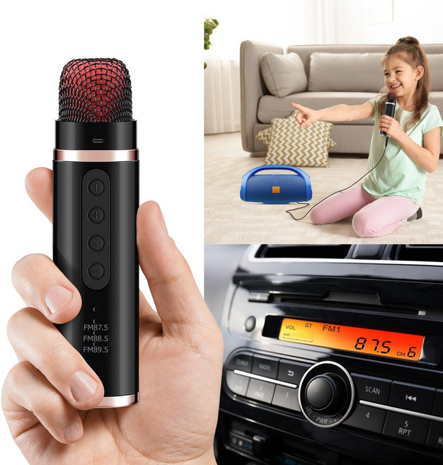 차량용 FM 주파수 연결 블루투스 노래방 마이크 / 에코 기능 / Aux 3.5mm 헤드폰 스피커 연결 지원