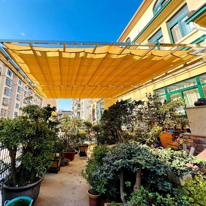 접이식 그늘막 옥상그늘막 바람막이 방수 신축 조임 차양망4.2mx1.2m, 노란색