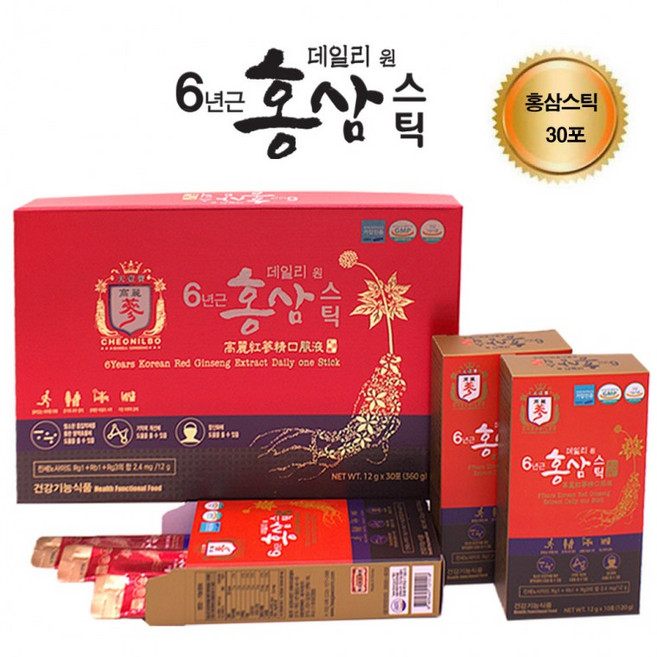 데일리원 6년근 홍삼스틱 건강기능식품 선물용 쇼핑백 증정, 1개, 360g