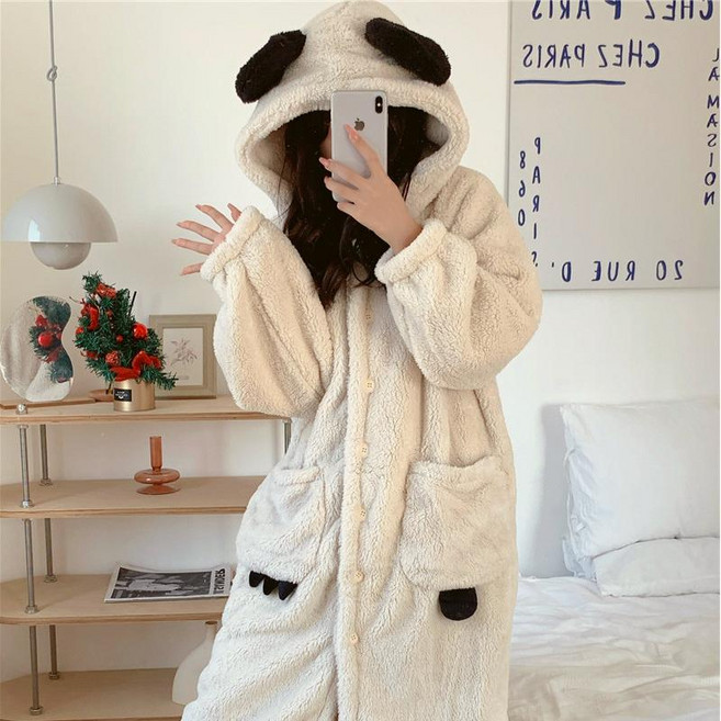 Jeernare 극세사 후드 원피스 잠옷 겨울 롱 여성 잠옷 원피스 따뜻한 여성 잠옷 수면가운