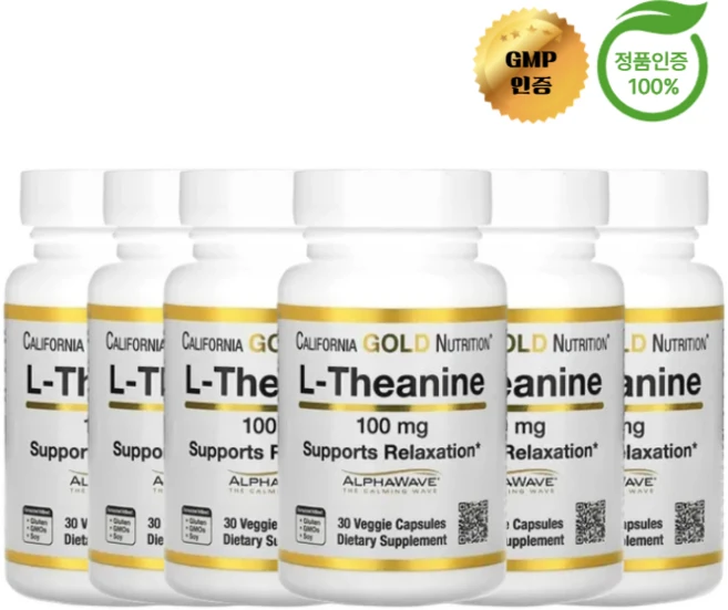 3+3 캘리포니아 골드 뉴트리션 CGN L테아닌 100mg 베지 캡슐 30정, 6개 - 쿠팡