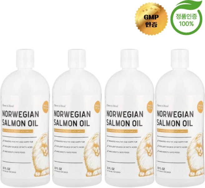 2+2 Chew + Heal 노르웨이산 연어 오일 반려견용 946ml, 4개, 오메가3 - 쿠팡