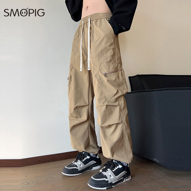 SMOPIG 남성 등산 아웃도어 바지 카고조거팬츠 방수 원단 일자 통바지 춘추복 조절 가능한 발단