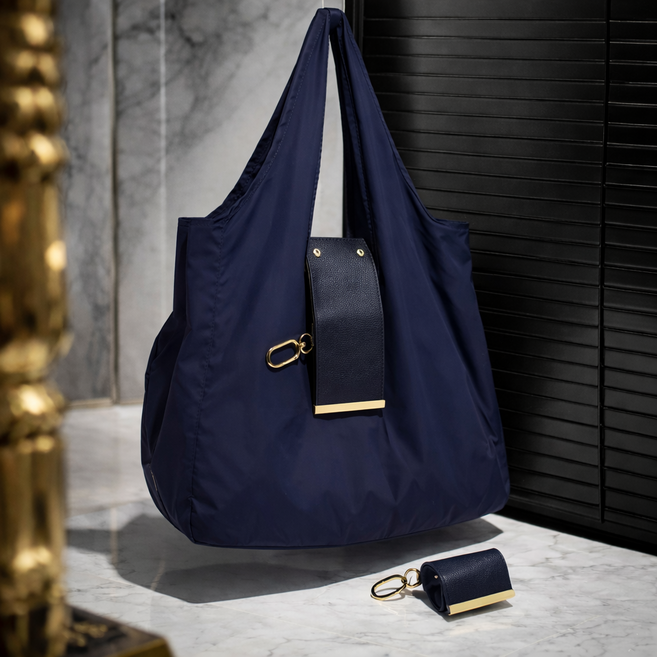 위핏마켓 대용량 휴대용 접이식 키링 장바구니, 네이비, 1개