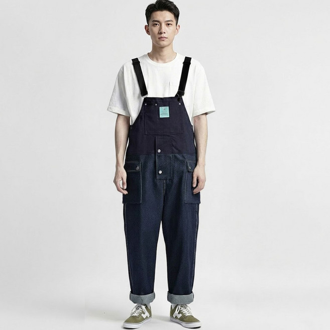 푸자오 남자 멜빵바지 작업복 점프수트 워크웨어 데님