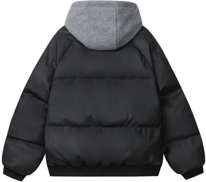 寬鬆假兩件連帽棉衣男冬季加厚保暖棉服外套 潮流帥氣麵包服棉襖 短款運動保暖棉大衣短版棉外套