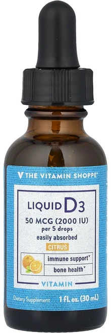 The Vitamin Shoppe Liquid Vitamin D3 Citrus 50 mcg 2 000 IU 1 fl oz 30 ml, 2000 IU, 30ml, 1개 - 쿠팡