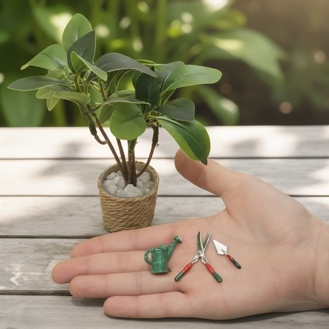 고퀄리티 미니어처 화분 원예도구 라탄 테라리움 납골당 꾸미기, 가드닝4종세트