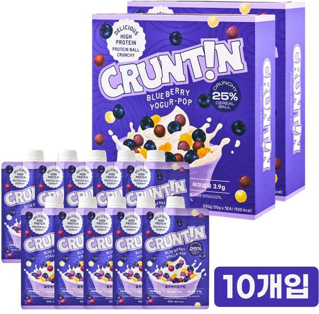 [본사공식몰] NEW 크런틴 크런치볼 단백질쉐이크 블루베리요거팝 당 0g대, 2박스, 250g