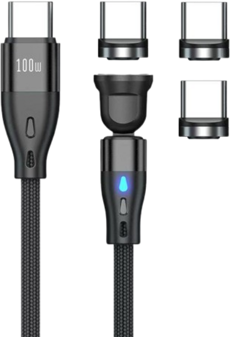 투에이비 PD 100W 540도 회전형 마그네틱 케이블 + C타입 커넥터 3p, 1세트, 블랙, 1.8m