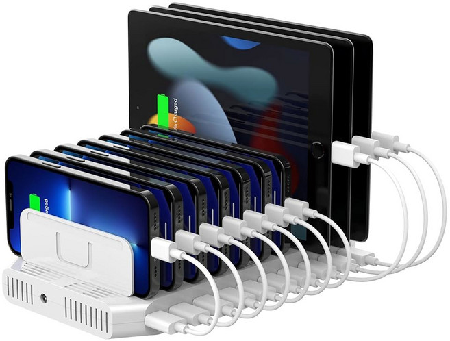 Unitek 멀티 충전소 스마트 IC 기술과 조절 가능한 칸막이가 있는 다중 장치용 10포트 USB 충전기 태블릿 킨들 iPhone과 호환되는 오거나이저 스탠드
