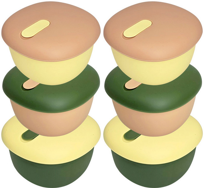 국산 실리콘밥팩 냉동밥보관용기 전자레인지 밀폐 소분용기 350ml, 그린 + 피치 + 버터, 6개