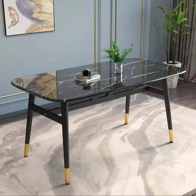 SeekFun 대리석 패턴 식탁 다용도 거실 테이블 밥상 튼튼한 탁자 테이블, 4인용, 블랙