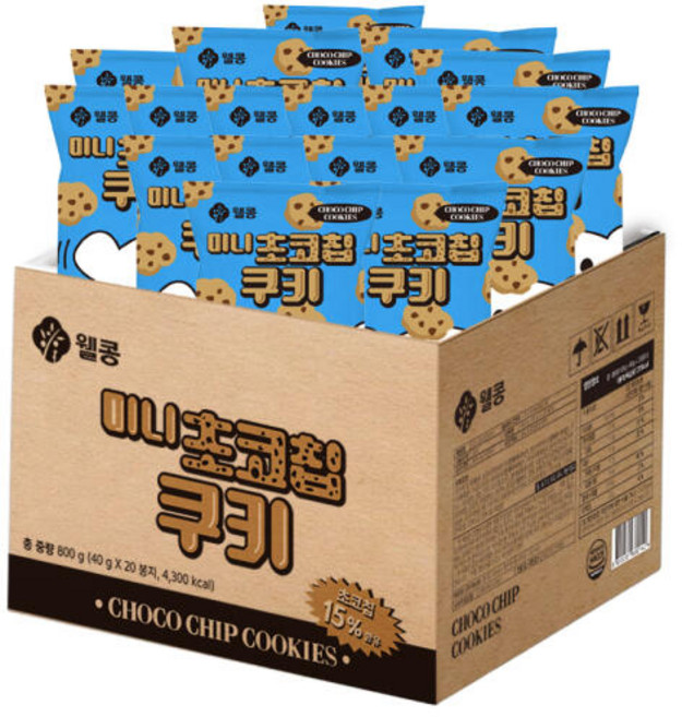 아트박스/과자마켓 웰콩 미니 초코칩쿠키 40gX20개입 1박스, 40g, 1개