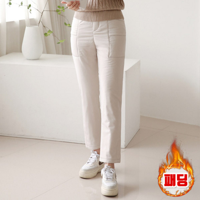 마이쏭 여성 겨울바지 오버핏 도톰 따뜻한바지 포켓포켓세미배기패딩팬츠