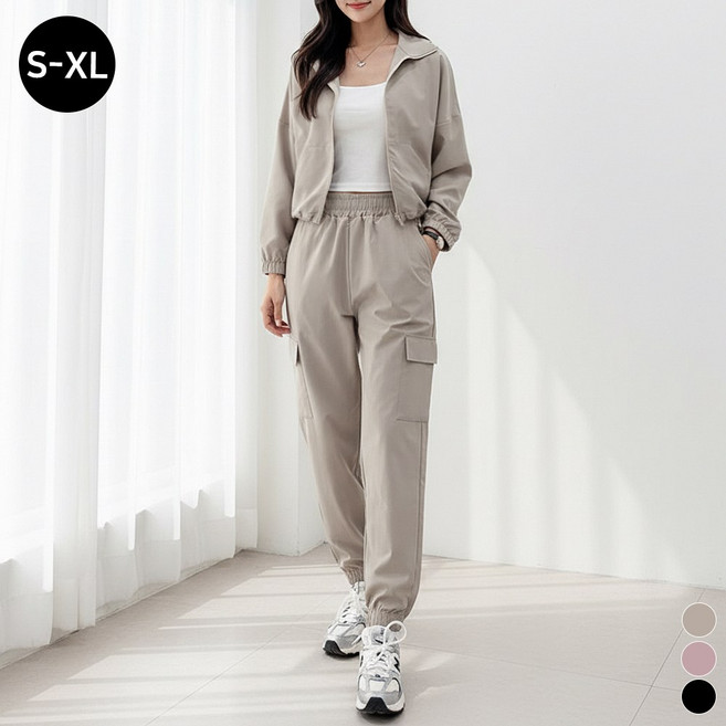 끌로이 여성용 트레이닝셋업 아노락 크롭바람막이+조거바지set 카고바지