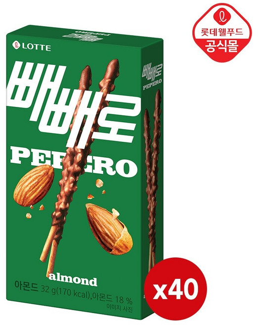 빼빼로 아몬드, 32g, 40개