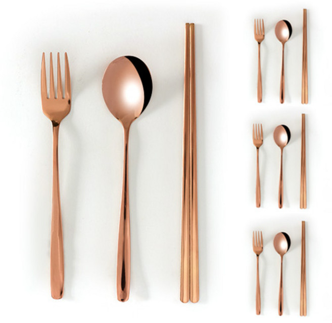 베리코 이안 한식수저 포크세트 스텐304 숟가락+젓가락+포크 x 4인세트, 4세트, 수저 + 포크 + 젓가락, 로즈골드