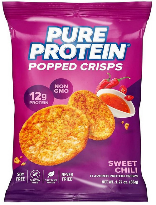 Pure Protein 퓨어 프로틴 Popped Crisps 사워 크림 양파 고단백질 스낵 12G 단백질 36g1.3온스 12개입 158553, 칠리, 36g, 1개
