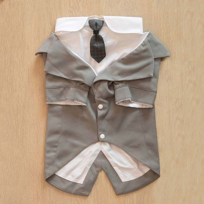 강아지옷 턱시도 대형견 양복 정장 넥타이 드레스 증정 조끼 의상 애완견, 그레이, 1개