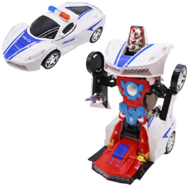움직이는 LED 경찰차 변신 로봇 자동차 장난감 폴리스카