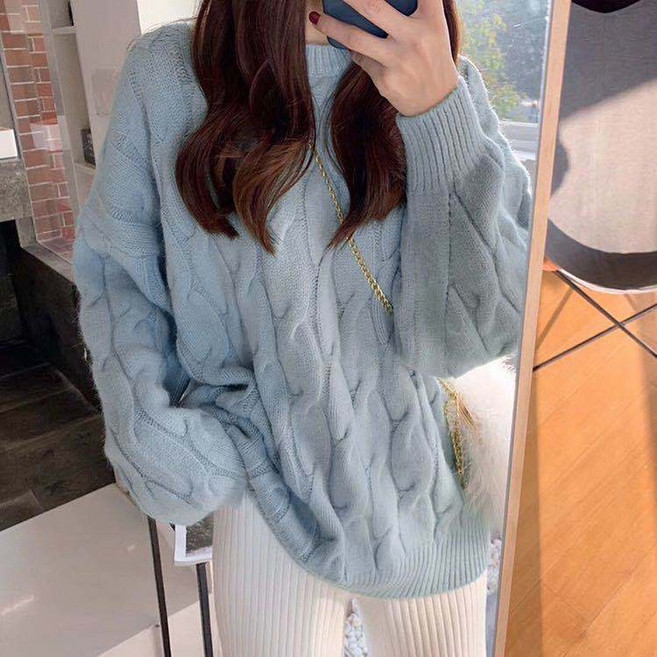 여성 가을 겨울 라운드넥 루즈핏 케이블 꽈배기 짜임 스웨터 니트 빅꽈배기루즈니트