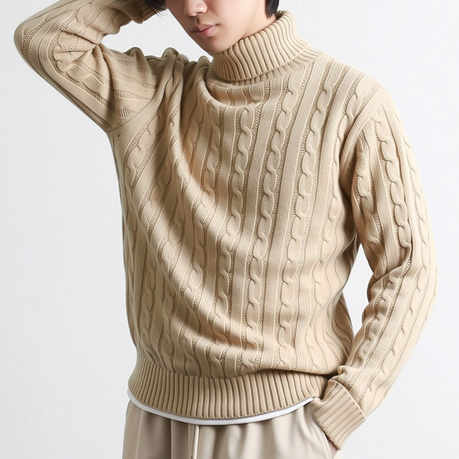 [투뎃] 남녀공용 겨울 꽈배기 터틀넥 폴라 니트