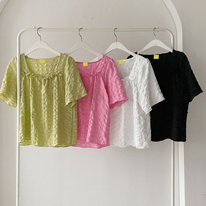 빅걸스토리 빅사이즈 여성 프릴 스퀘어넥 반팔 블라우스