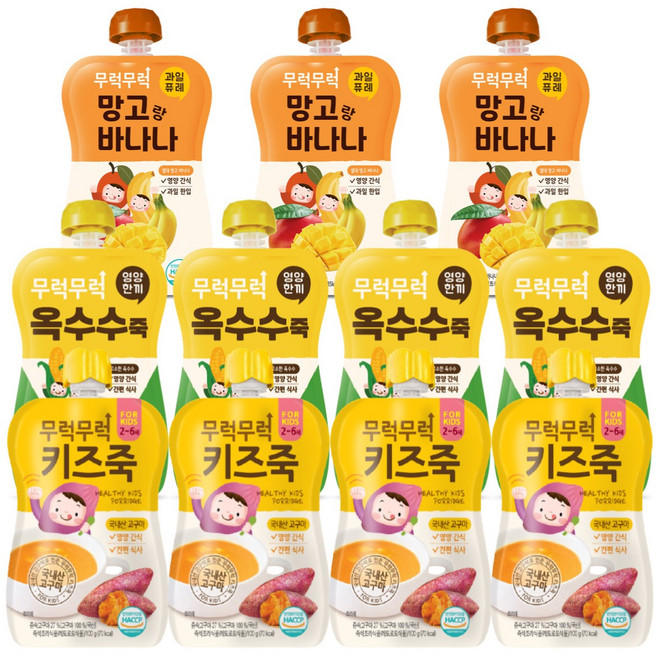 무럭무럭 키즈죽 과일퓨레 알뜰 11팩(망고바나나 3팩 / 옥수수 고구마 각 4팩)