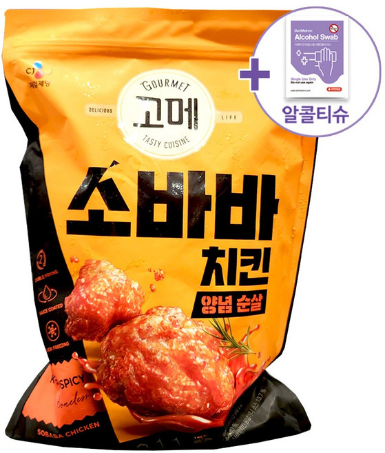 코스트코 고메 소바바 양념 순살 치킨 1.1KG [아이스박스] + 더메이런알콜티슈, 1개