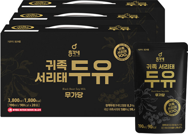 총각네 국산 토종 귀족서리태 무가당두유, 60개, 190ml