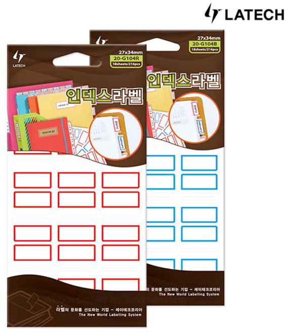 [오늘출고] 레이테크 인덱스라벨 20-G104 견출지/인덱스스티커/네임스티커/라벨지, 20-G104B 파랑 1봉