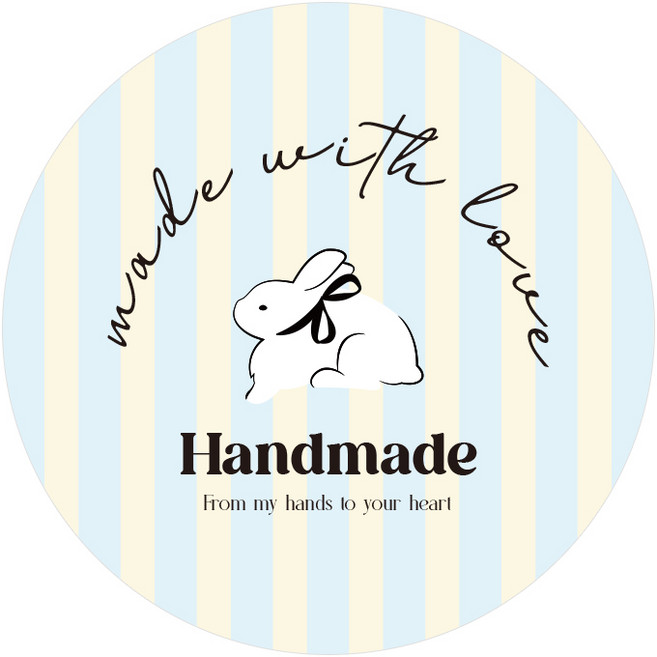 디어플레이스 포장 데코 원형 스티커, 100개, 1 핸드메이드 스트라이프 래빗