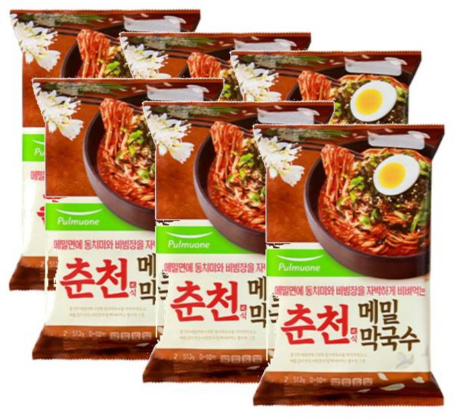밀키트 해장 풀무원 춘천 식 메밀 막 국수 동치미 비빔장 2인분, 6개, 513g