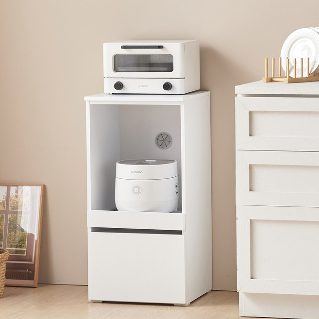 알바로 2단 미니 주방 틈새 밥솥 수납장 정수기 렌지다이 다용도 밥통 정리, 화이트