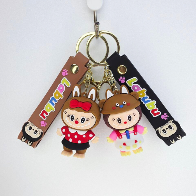 라부부 가방 키링 귀여운 실리콘 키홀더 캐릭터 2개 세트, 1개, 브라운코코