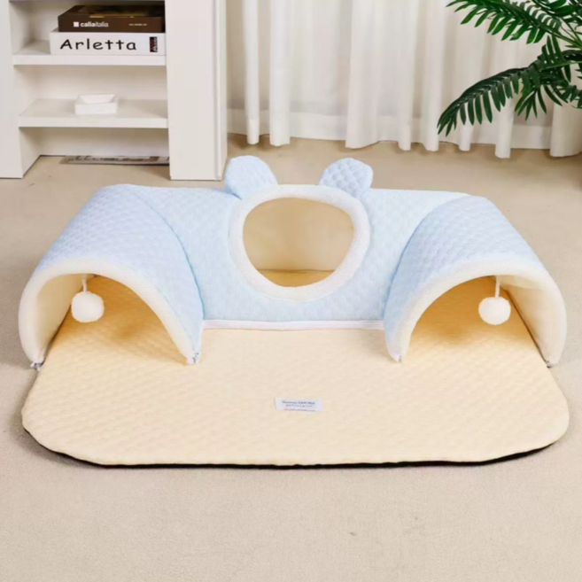 허그마이펫 고양이 숨숨집 특대형 터널 하우스 다묘가정용 XL 3~4마리용, 블루, 1개