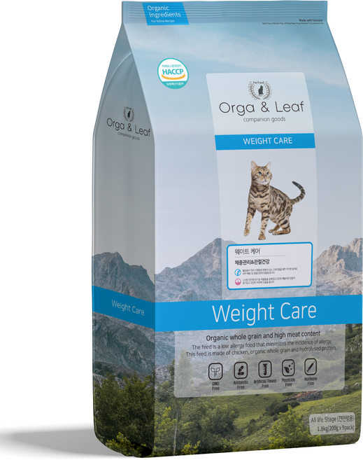 오가앤리프 캣 웨이트케어 유기농 반려묘 다이어트 체중조절 가수분해 고양이 사료, 1개, 1.8kg